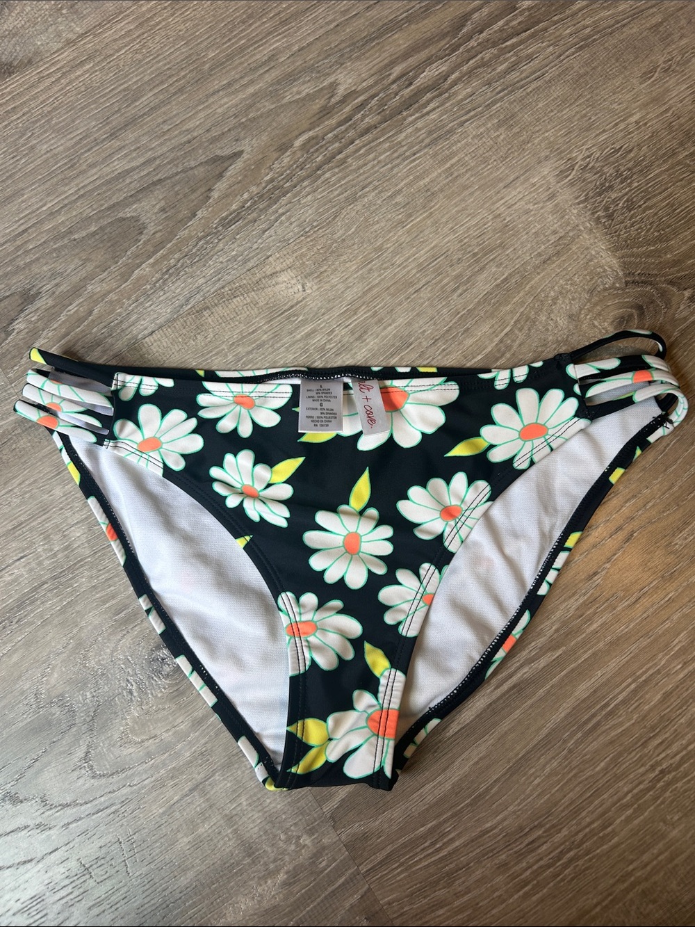 Salt + Cove Black Floral Daisy Bikini Bottoms